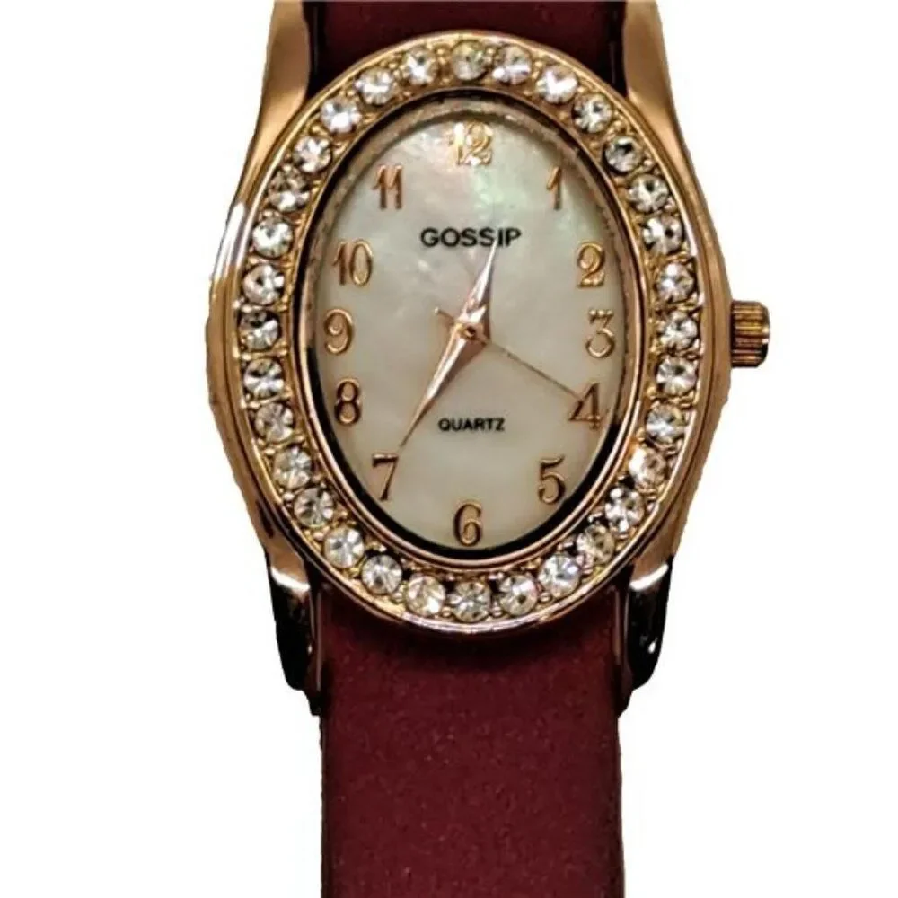 Gossip Watch Crystal Accents Mother of Pearl Dial Women Quartz New Battery Set